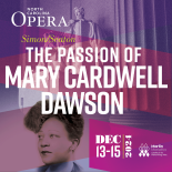 Graphic with photograph of Mary Cardwell Dawson and shades of pinks and purples